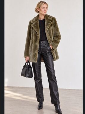 Hartford - Volker Faux Fur Jacket Olive Green Size 2